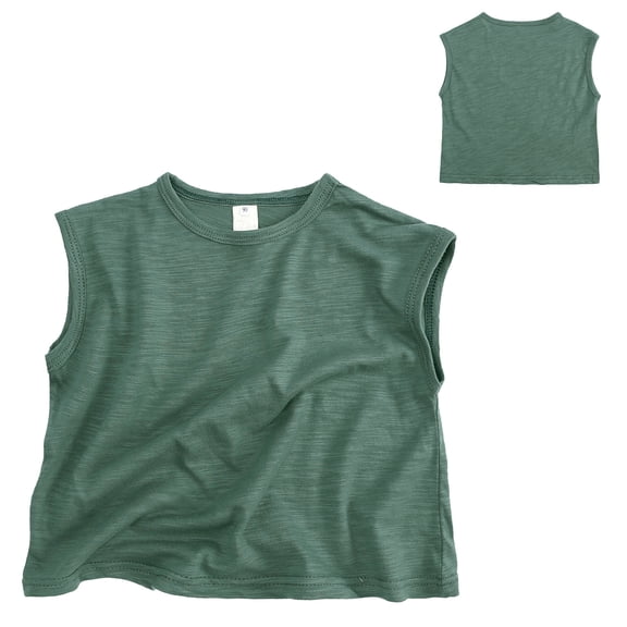 TOOYOU Boys Summer T-Shirt Toddler Kids Short Classic Loose Soft Sleeveless Solid T Shirt Tee Tops Size 6-7 Years Green