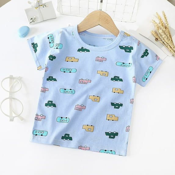 TOOYOU Boys Summer T-Shirt Toddler Shirt Short Sleeve Cartoon Car Strawberry Prints Shirt Tops Outwear Size 2-3 Years Blue