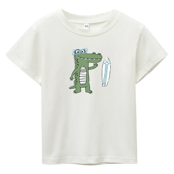 TOOYOU Boys Summer T-Shirt Toddler Short Sleeve Cartoon Prints Casual Tops For Kids Clothes Size 6-9 Months White