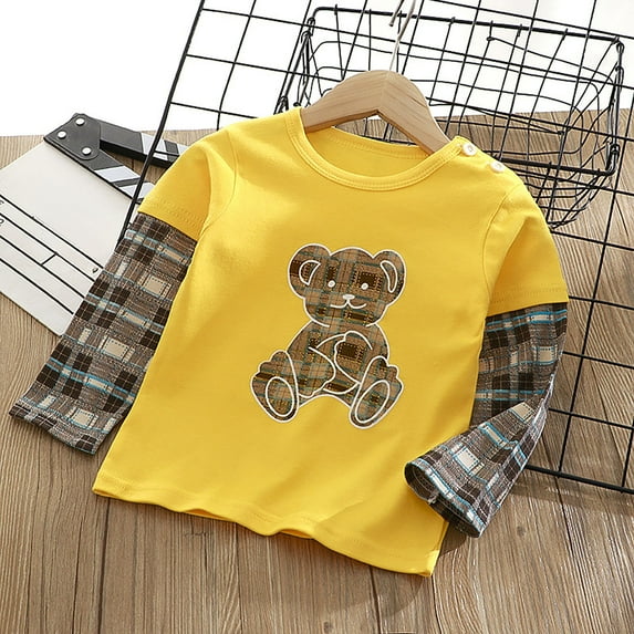 TOOYOU Boys Summer T-Shirt Toddler Tops T Shirt Longsleeve Cottonblend Tees Shirts Size 5-6 Years Yellow