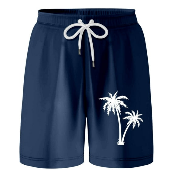 TOOYOU Boys Swim Trunks With Drawstring Elastic Waist Summer Casual Solid Color Hawaii Holiday Beach Floral Shorts Lightweight Shorts For Boys Size 6-7 Years Dark Blue