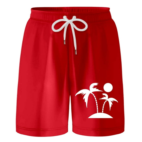 TOOYOU Boys Swim Trunks With Drawstring Elastic Waist Summer Casual Solid Color Hawaii Holiday Beach Floral Shorts Versatile Shorts For Boys Size 6-7 Years Red