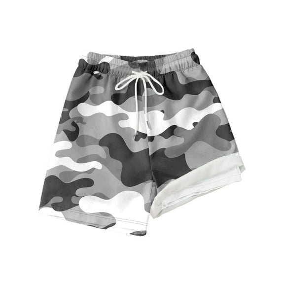 TOOYOU Boys Swim Trunks Hawaii Beach Shorts With Stretch Fabric Comfortable Summer Colorful Camouflage Print Swimming Shorts Lightweight Shorts For Boys Size 10-12 Years Grey