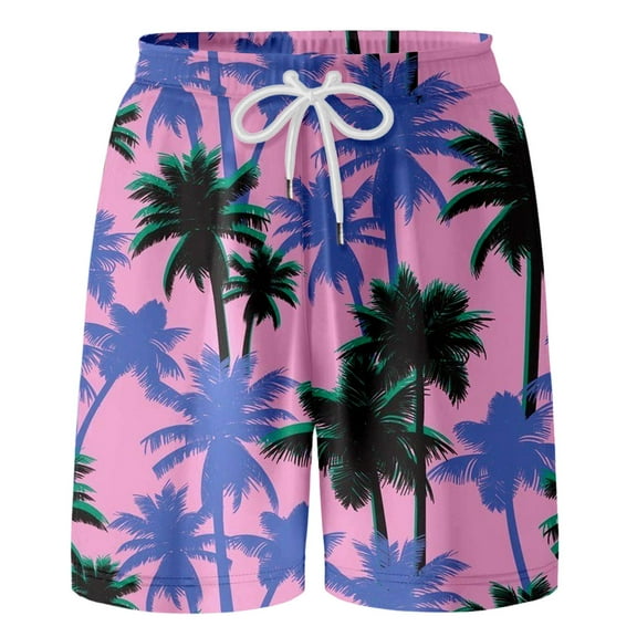 TOOYOU Boys Swim Trunks With Drawstring Elastic Waist Summer Casual Hawaii Holiday Beach Floral Shorts Durable Shorts For Boys Size 6-7 Years Purple