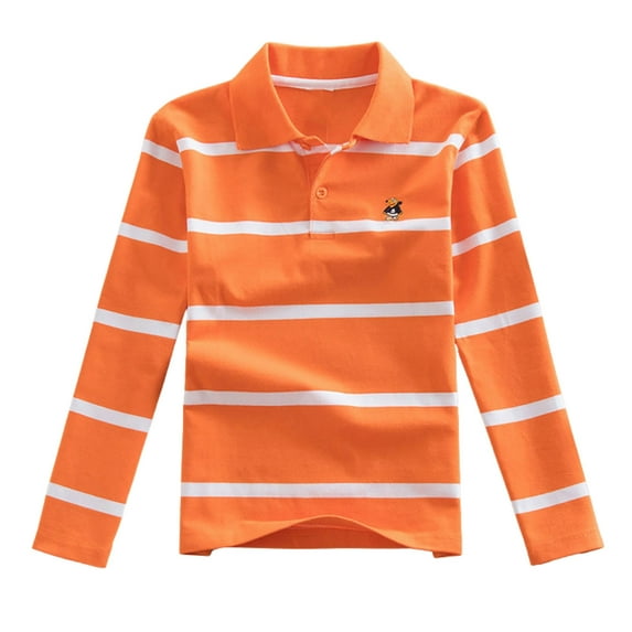 TOOYOU Boys Polo Shirt Kids Long Sleeve Fashion Casual Striped Shirt Button Closure Fashion Comfortable & Soft Top Size 6-7 Years Orange