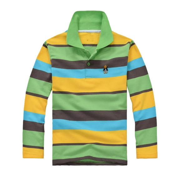 TOOYOU Boys T-shirt Tops Long Sleeve Casual Colorful Striped Shirt Button Closure Fashion Comfortable & Soft Fabric Clothes Tops Size 7-8 Years