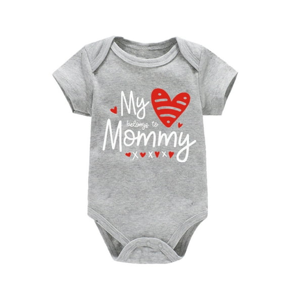 TOOYOU Boys Valentine'S Day Bodysuit Toddler New Baby Boy Girls Onesies Letter Heart Prints Shorts Sleeves Jumpsuit Stretchy Romper Size 6-9 Months Gray