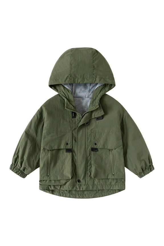 Boys Windbreaker Jacket Lightweight Hooded Zipper Coat Outdoor Casual School Jacket Daily Wear Outerwear Size 6 Y-7 Y Green