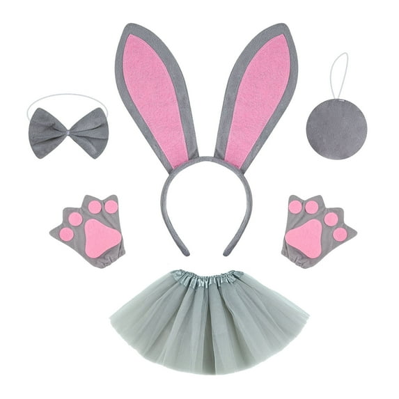 TOOYOU Cute Girl Dress Cartoon Animal Mesh Tutu Skirt Ballet Skirts Dance Performance Puff Skirt Outfits Leisure Sundress Gray