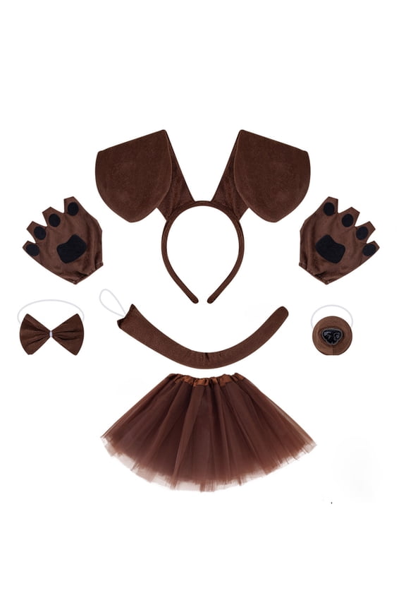 Cute Girl Dress Kids Cartoon Animal Mesh Tutu Skirt Ballet Skirts Festival Party Dance Performance Skirt Puff Skirt+Accessories Outfits Fashionable Sundress Brown