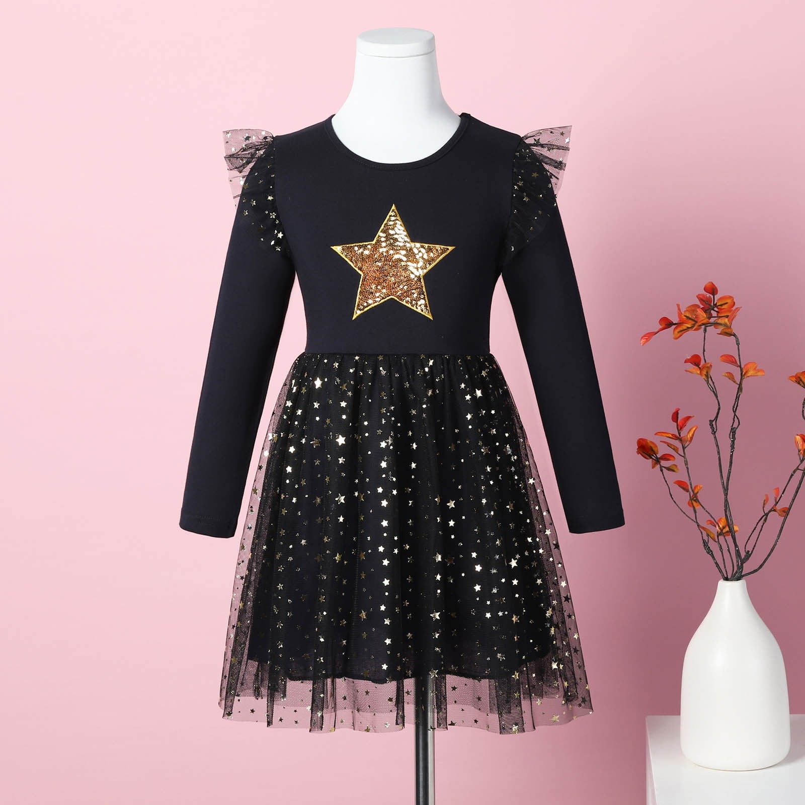 star embroidered dress Girls Blush Moon and Star Dress – SemSem