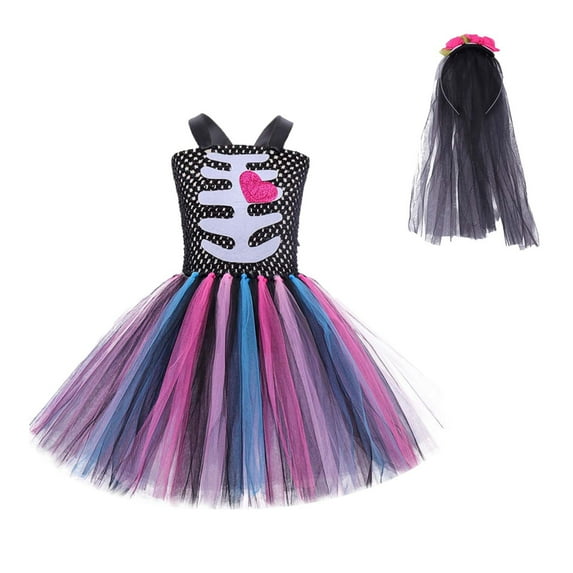 TOOYOU Cute Girl Dress Strap Colored Mesh Tutu Princess Dress Funky Style Leisure Sundress Size 7-8 Years