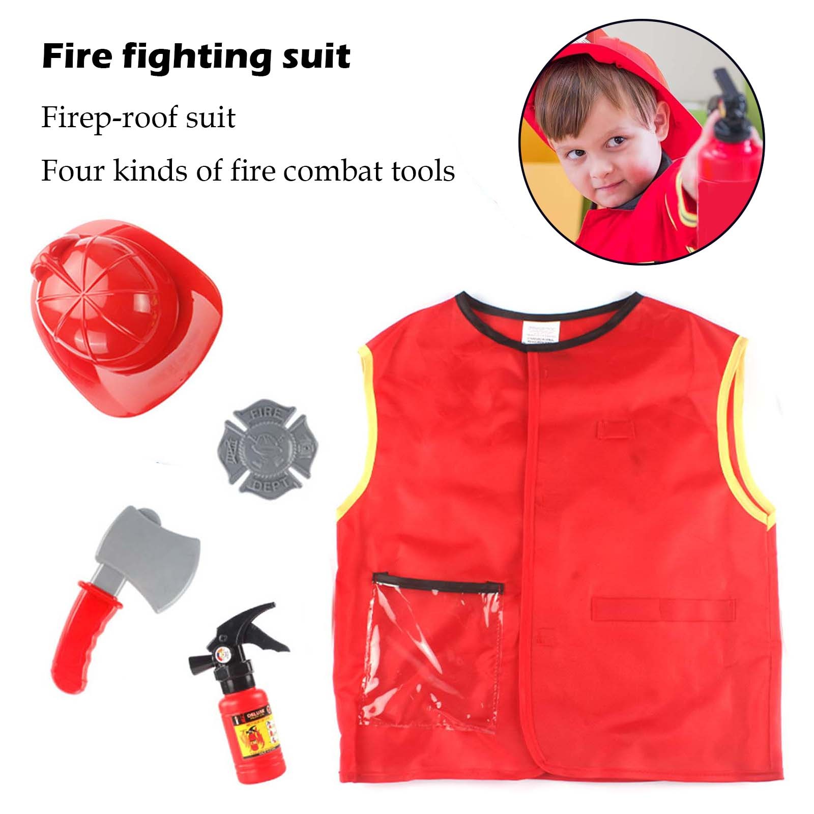 TOOYOU Firefighter Costume Toddler Fireman Pretend Play Toy With Dress ...