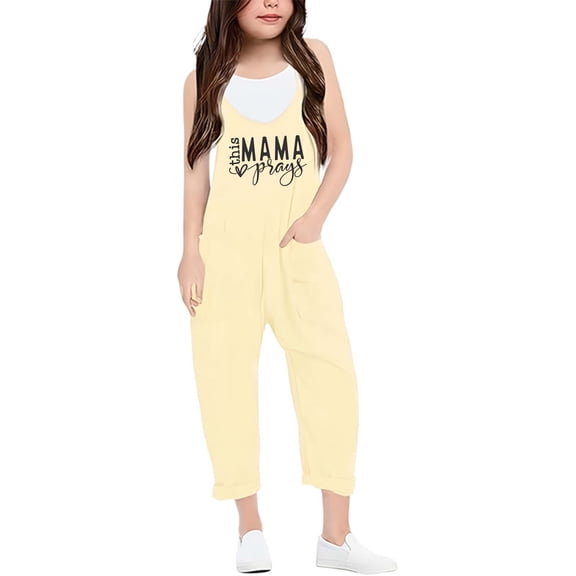 TOOYOU Girl Pants Mother'S Day Casual Printed Jumpsuit Romper Basic Trousers For Sweet Girls Size 4-5 Years Beige