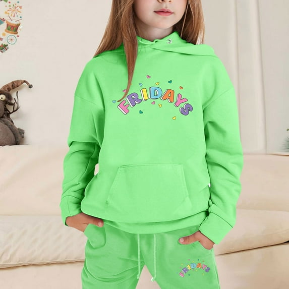 TOOYOU Girls 2 Pieces Sweatsuits Outfits Letter Printing Pullover Hoodie Tops And Sweatpants Tracksuit Set Elegant Children Clothing Set Green Size 4-5 Years