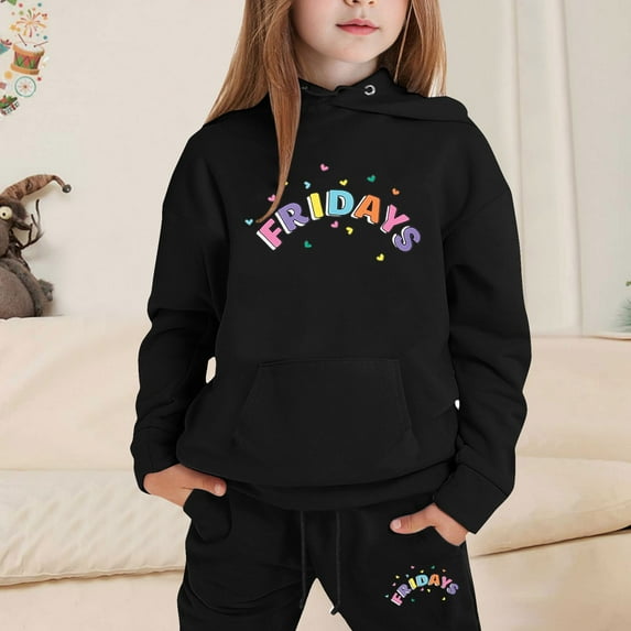 TOOYOU Girls 2 Pieces Sweatsuits Outfits Letter Printing Pullover Hoodie Tops And Sweatpants Tracksuit Set Comfortable Clothing Set For Children Black Size 2-3 Years