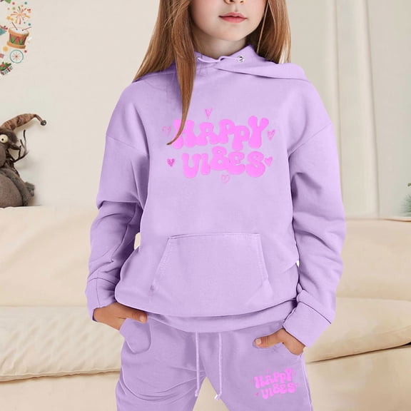 TOOYOU Girls 2 Pieces Sweatsuits Outfits Letter Printing Pullover Hoodie Tops And Sweatpants Tracksuit Set Fashion Casual Clothing Set Purple Size 2-3 Years