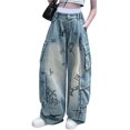 thumbnail image 1 of TOOYOU Girls Cargo Pants Kids Jeans Distressed Elastic Waist Baggy Denim Wide Leg Pants Trousers Versatile Straight-Leg Pants Comfortable And Fashionable Trousers For Sweet Girls Size 3-4 Years Blue, 1 of 1