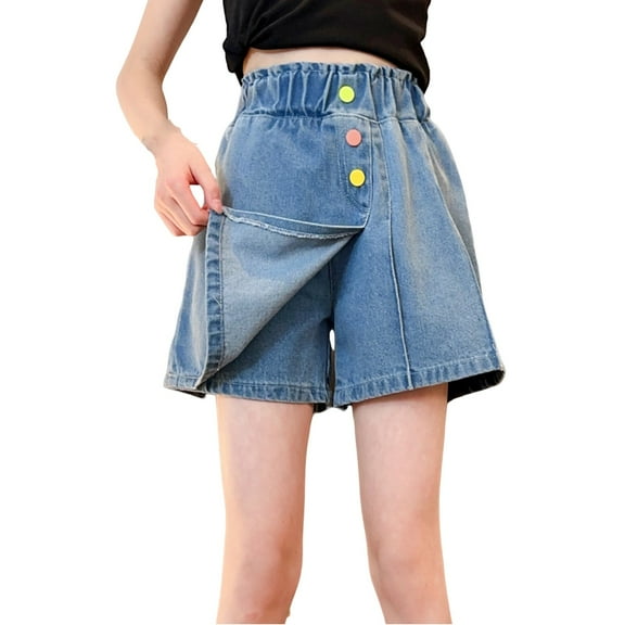 TOOYOU Girls Denim Shorts Fashion Colorful Button Stretchable Pants Denim Skirt Pants Middle Size High Waist Shorts Durable Shorts For Girls Size 120 Blue