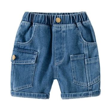 TOOYOU Girls Denim Shorts Kids Toddler Baby Unisex Solid Spring Summer Jeans Shorts With Pocket Versatile Shorts For Girls Size 3-4 Years Dark Blue