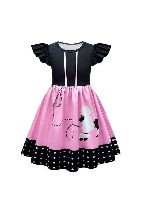 Girls Dresses 1950S Kids Poodle Dress 50S Sock Hop Dress Up Sweet Girl Theme Party Sundress ,Size 7-9 Years , Pink
