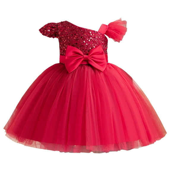 TOOYOU Girls Dresses Child Mesh Pageant Dress Party Bow Knot Sleeveless Dress Up Gown Dresses Sundress Wedding Attire Sundress Sweet Girl Breathable Comfort Sundress ,Size 1-2 Years , Red