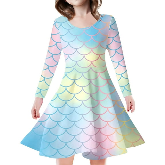 TOOYOU Girls Dresses Children'S Flash Sequin Fashion Slim Dress Sweet Girl Skin Friendly Sundress ,Size 8-9 Years , Blue