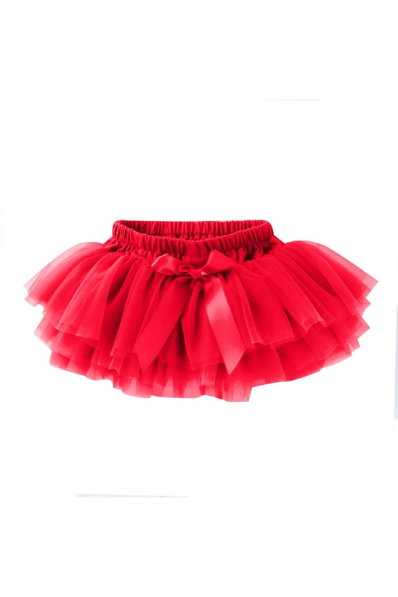 Girls Dresses Baby Soft Fluffy Tutu Skirt Shorts Solid Bowknot Patchwork Party Mesh Tutu Skirt Sweet Girl Breathable Comfort Sundress ,Size 12-24 Months , Red