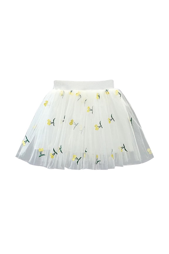 Girls Dresses Show Dress Skirt Skirt Puffy Skirt Cherry Embroidery Summer New Mesh Skirt Princess Skirt Baby Skirt Sweet Girl Adorable Sundress ,Size 3-4 Years , Yellow