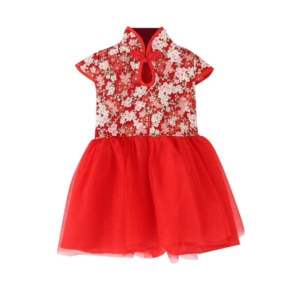TOOYOU Girls Dresses Spring Holiday Dress Chinese Qipao Princess Dress Sweet Girl Elegant Sundress ,Size 5 Yeras-6 Yeras , Red
