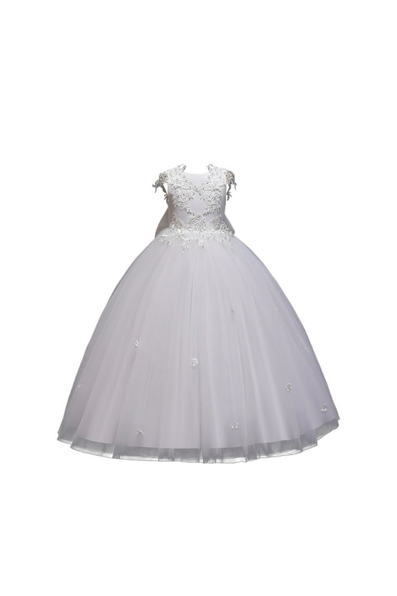 Girls Dresses Spring And Summer New Children'S Dress Puffy Princess Dress Model Catwalk Dress Party Dress Sweet Girl Elegant Sundress ,Size 12-13 Years , White