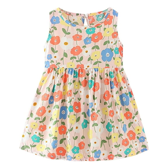 TOOYOU Girls Dresses Summer Toddler Sleeveless Floral Prints Ruffles Dress Casual Dress Sundress Wedding Attire Sundress Sweet Girl Elegant Sundress ,Size 6-9 Months , Yellow