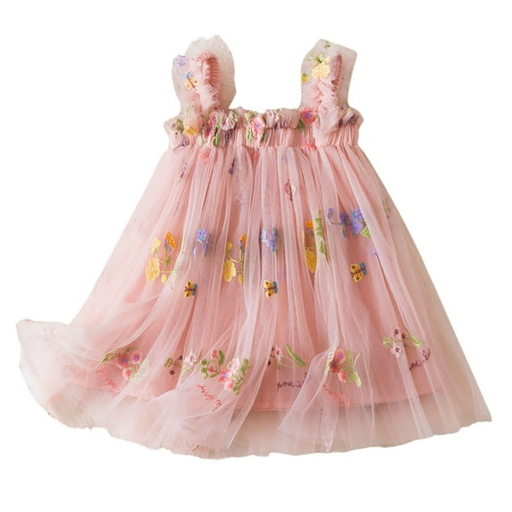 TOOYOU Girls Dresses Toddler Sleeveless Embroider Princess Dress Dance Party Floral Tulle Dresses Clothes Sweet Girl Adorable Sundress ,Size 2-3 Years , Pink