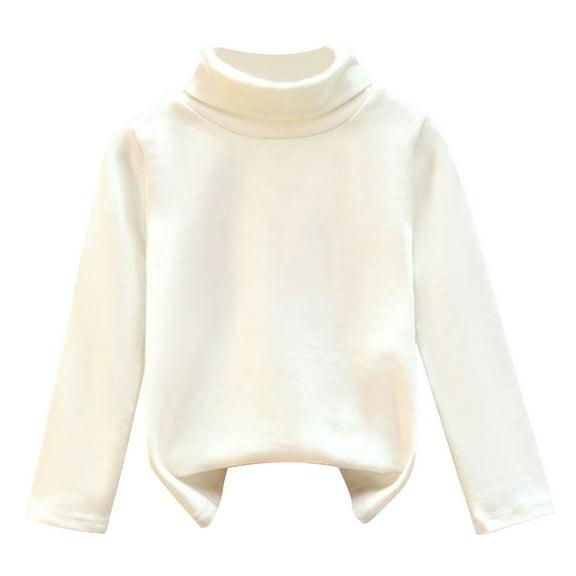 TOOYOU Girls Shirts High Collar And Velvet For Warmth Soft Tops Solid Color Heart Print Long Sleeved T-Shirt Size 3-4 Years