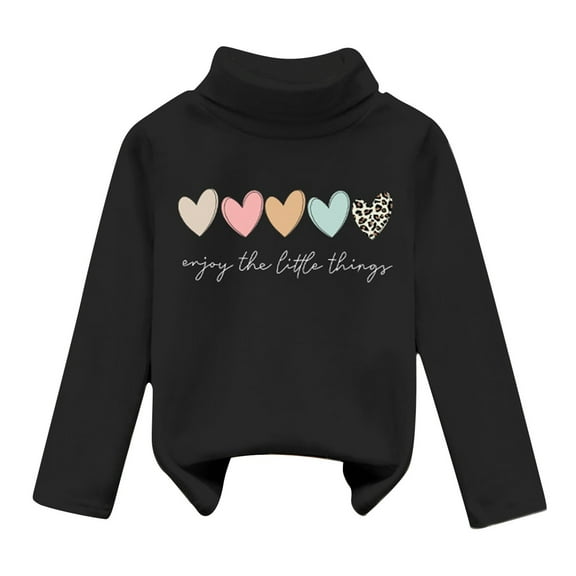 TOOYOU Girls Fleece Shirts High Collar And Velvet For Warmth Soft Tops Solid Color Heart Print Long Sleeved T-Shirt Size 7-8 Years
