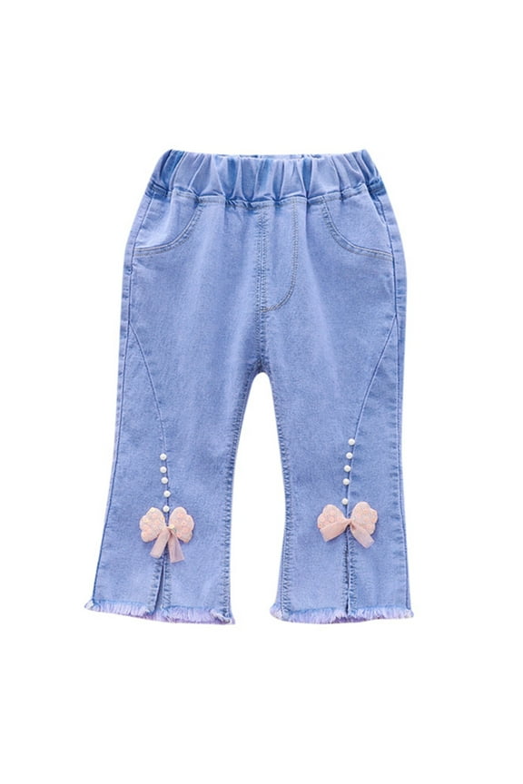 Girls Jeans Demin Pants Baby Toddler Kids Pants Jeans Soft Elastic Waist Denim Pants Comfortable And Fashionable Trousers For Sweet Girls Size 18-24 Months Hot Pink