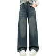 thumbnail image 1 of TOOYOU Girls Jeans Demin Pants Wide Leg Denim Pant High Waist Elastic Band Casual With Pockets Versatile Straight-Leg Pants Classic Trousers For Sweet Girls Size 5-6 Years Blue, 1 of 9