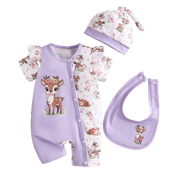 TOOYOU Girls Jumpsuit 4Th Of July Short Sleeve Cartoon Romper For Newborn Infant Children'S Skin Friendly Clothing Size 0-1 Months ,Purple
