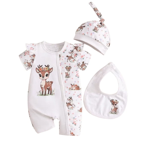 TOOYOU Girls Jumpsuit 4Th Of July Short Sleeve Cartoon Romper For Newborn Infant Children'S Skin Friendly Clothing Size 0-1 Months ,White