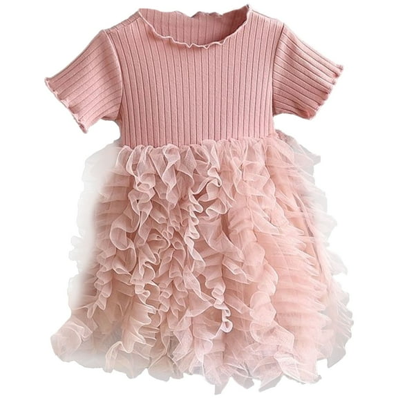 TOOYOU Girls Outfit Summer Baby Dress Princess Skirt Splicing Cake Skirt Girls Playtime Sets Size 5-6 Years , Pink