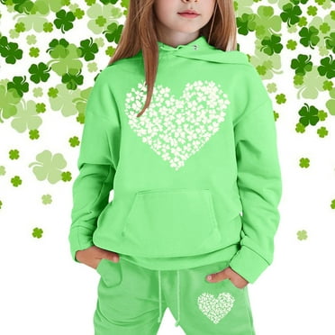 TOOYOU Girls Outfits St. Patrick's Day Hoodie Set Long Sleeved Printed Hoodie Top  Sweatpants Two-Piece Set Casual Outfits For Girls Size 2-3 Years