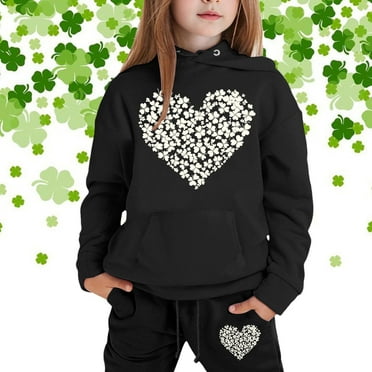 TOOYOU Girls Outfits St. Patrick's Day Hoodie Set Long Sleeved Printed Hoodie Top +Sweatpants Two-Piece Set Casual Outfits For Girls Size 2-3 Years