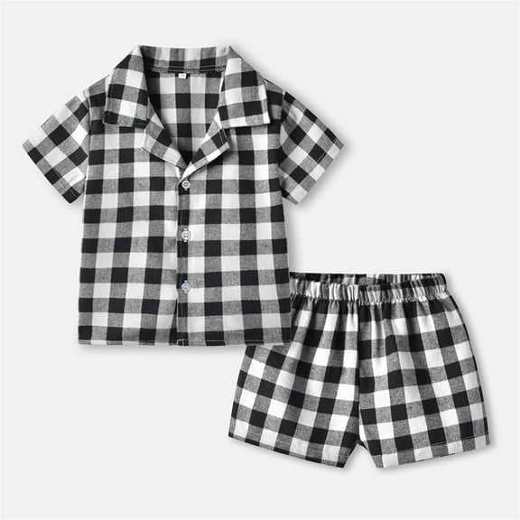 TOOYOU Girls Pajamas Baby Sleepwear Spring Summer Plaid Short Sleeve Casual Shorts Clothing Set Toddler Loungewear Two-Piece Set Black Size 18-24 Months