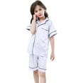 thumbnail image 1 of TOOYOU Girls Pajamas Little Baby Satin Silk Pjs Short Sleeves Sleepwear 2 Piece Button Down Classic Solid Color Home Clothing Loungewear Outfits For Toddler Silver Size 12-13 Years, 1 of 9
