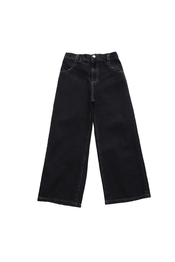 Girls Pants Baggy Jeans Casual Wide Leg Denim Pants Jeans Kids Size 5 14 Years Basic Trousers For Sweet Girls Size 10-12 Years Black