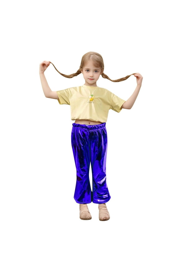 Girls Pants Children'S Bright Flared Pants Dance Folk Dance Fishtail Pants Classic Trousers For Sweet Girls Size 11-12 Years Blue