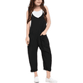 thumbnail image 1 of TOOYOU Girls Pants Fashion Casual V Suspender Romper Solid Color Loose Casual Romper With Pocket Basic Trousers For Sweet Girls Size 4-5 Years Black, 1 of 6