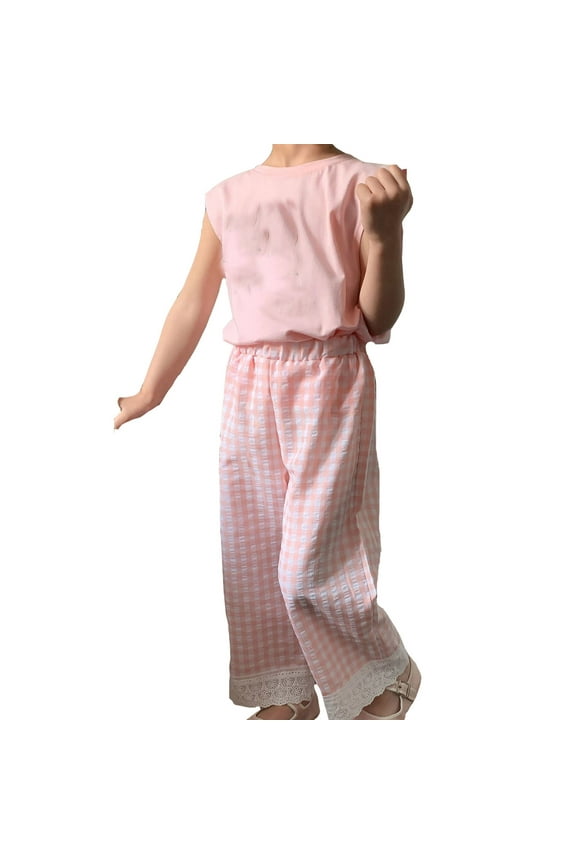 Girls Pants Toddler Baby Classic Checkerboard Wide Leg Pants Long Pants Summer Loose Fashion Pants Versatile Casual Trousers For Sweet Girls Size 3-4 Years Pink
