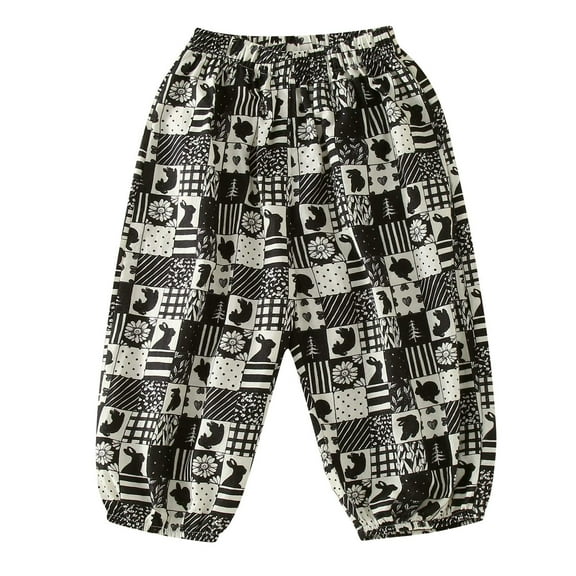 TOOYOU Girls Pants Toddler Kids Baby Pull On Cartoon Print Elastic Basic Long Pants Bloomers Casual Joggers Basic Trousers For Sweet Girls Size 4-5 Years Black