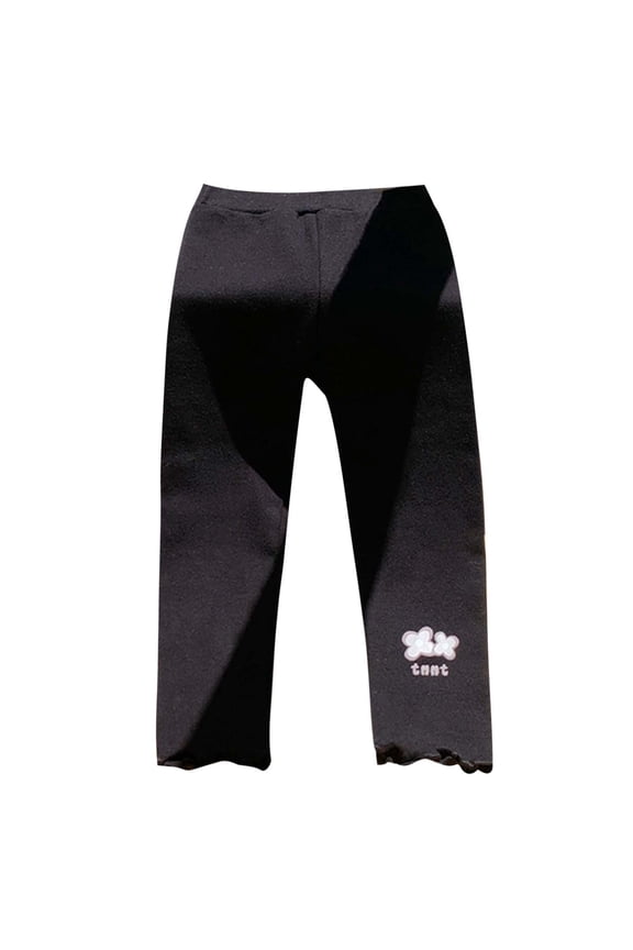 Girls Pants Toddler Small Pattern Wrinkled eEdge Leggings Waist Loose Casual Pants For Thick Tights Comfortable And Fashionable Trousers For Sweet Girls Size 5-6 Years Black